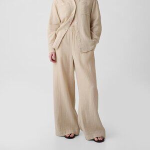 Mid Rise Crinkle Gauze Wide-Leg Pants